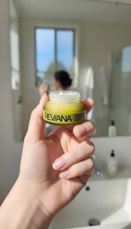 Hand holding Reviana Eye Cream