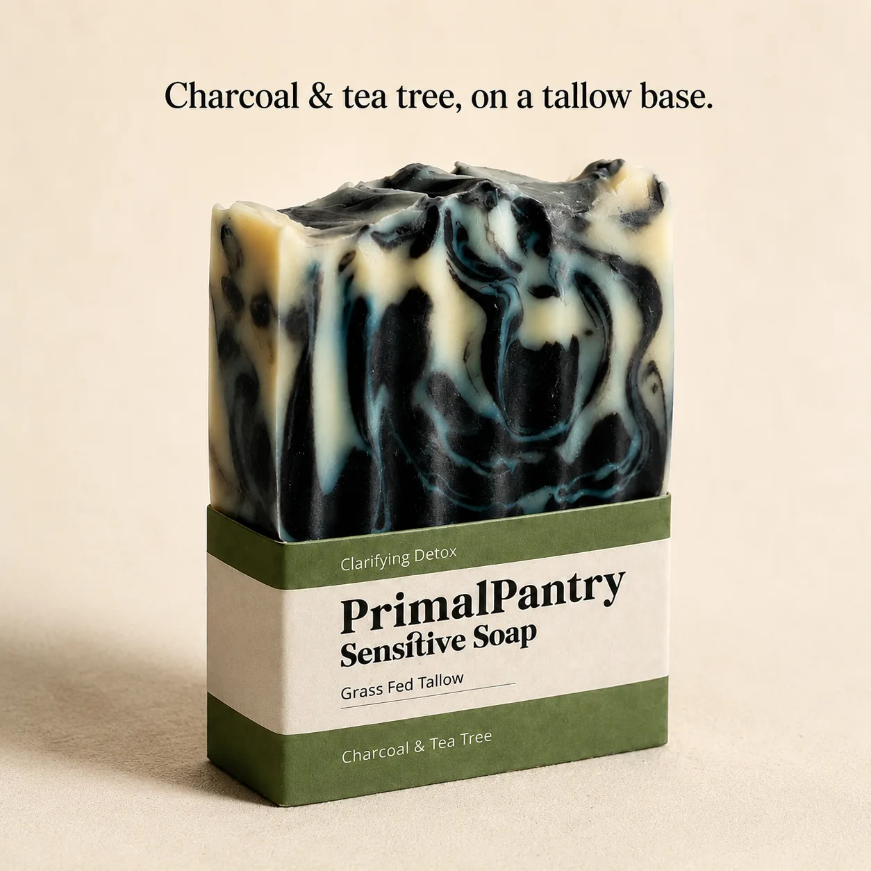 Charcoal & tea tree, on a tallow
